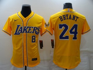 Los Angeles Lakers Front #8 Back #24 Kobe Bryant Yellow Flex Base Stitched Jersey