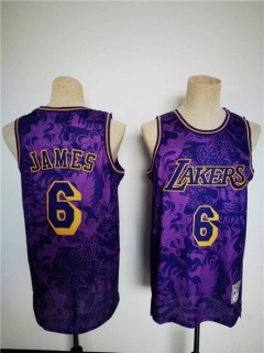 Men's Los Angeles Lakers #6 LeBron James 2022 Purple Lunar New Year Tiger