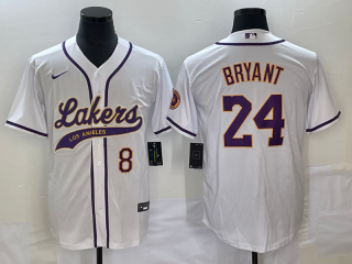 Men's Los Angeles Lakers Front #8 Back #24 Kobe Bryant White Cool Base Stitched Baseball