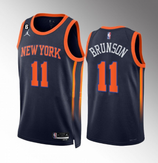 Men's New Yok Knicks #11 Jalen Brunson Navy Statement Edition With NO.6 Patch Stitched