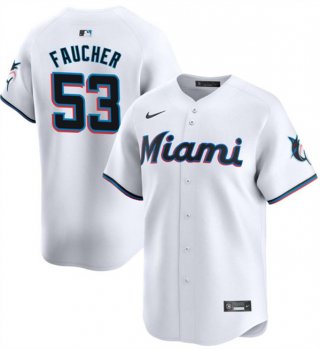 Miami Marlins #53 Calvin Faucher White Home Limited Baseball Stitched Jersey