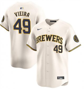 Milwaukee Brewers #49 Thyago Vieira Cream Home Limited Baseball Stitched Jersey