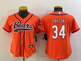 Chicago Bears #34 Walter Payton Orange With Patch Cool Base Stitched Baseball Jersey