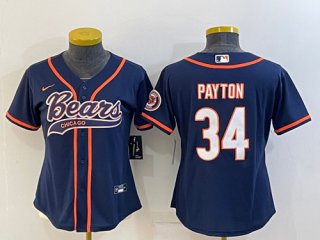 Youth Chicago Bears #34 Walter Payton Navy With Patch Cool Base Stitched Baseball Jersey