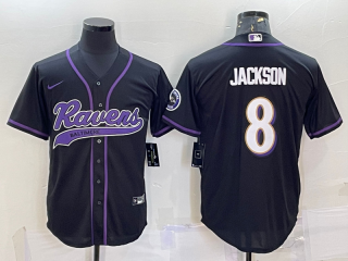 Baltimore Ravens #8 Lamar Jackson Black With Patch Cool Base Stitched Baseball