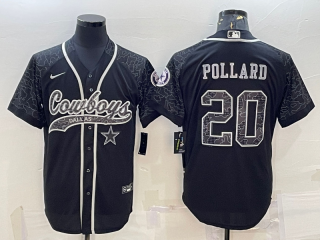 Dallas Cowboys #20 Tony Pollard Black Reflective With Patch Cool Base Stitched