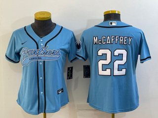 Youth Carolina Panthers #22 Christian McCaffrey Blue With Patch Cool Base Stitched