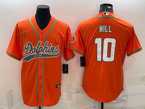 Miami Dolphins #10 Tyreek Hill Orange With Patch Cool Base Stitched Baseball Jersey