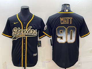 Pittsburgh Steelers #90 T.J. Watt Black Gold With Patch Cool Base Stitched Baseball