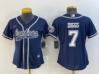 Youth Dallas Cowboys #7 Trevon Diggs Navy With Patch Cool Base Stitched Baseball