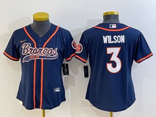 Youth Denver Broncos #3 Russell Wilson Navy With Patch Cool Base Stitched Baseball
