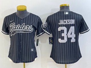 Youth Las Vegas Raiders #34 Bo Jackson Black With Patch Cool Base Stitched Baseball Jersey
