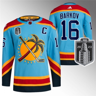 Men's Florida Panthers #16 Aleksander Barkov Blue 2023 Stanley Cup Final Reverse Retro
