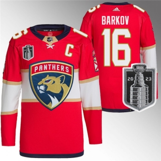 Men's Florida Panthers #16 Aleksander Barkov Red 2023 Stanley Cup Final Stitched