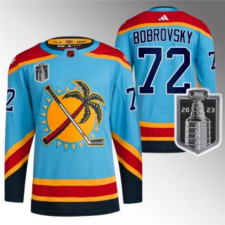 Men's Florida Panthers #72 Sergei Bobrovsky Blue 2023 Stanley Cup Final Reverse Retro