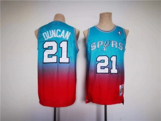Men's San Antonio Spurs #21 Tim Duncan Blue Red Stitched Basketball Jersey