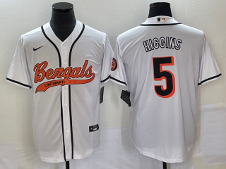 Men's Cincinnati Bengals #5 Tee Higgins White With Patch Cool Base Stitched Baseball Jersey