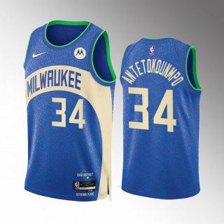 Milwaukee Bucks #34 Giannis Antetokounmpo Blue 2023-24 City Edition Stitched