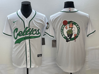 Boston Celtics White Team Big Logo With Patch Stitched Baseball Jersey