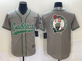 Boston Celtics Gray Team Big Logo With Patch Stitched Baseball Jersey