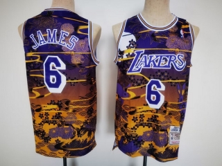 Los Angeles Lakers #6 LeBron James Purple Throwback Basketball Jersey