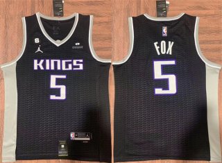 Sacramento Kings #5 De'Aaron Fox Black No.6 Patch Stitched Jersey