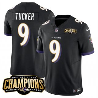 Baltimore Ravens #9 Justin Tucker Black 2023 F.U.S.E. AFC North Champions