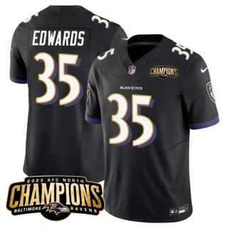 Baltimore Ravens #35 Gus Edwards Black 2023 F.U.S.E. AFC North Champions Vapor