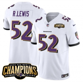 Baltimore Ravens #52 Ray Lewis White 2023 F.U.S.E. AFC North Champions Vapor Limited