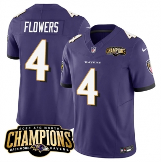 Baltimore Ravens #4 Zay Flowers Purple 2023 F.U.S.E. AFC North Champions Vapor