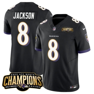 Baltimore Ravens #8 Lamar Jackson Black 2023 F.U.S.E. AFC North Champions