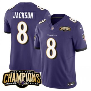 Baltimore Ravens #8 Lamar Jackson Purple 2023 F.U.S.E. AFC North Champions