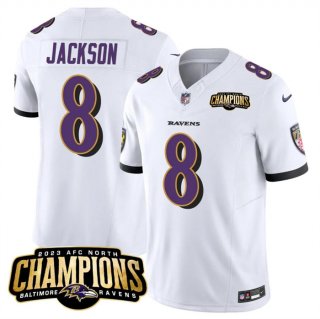 Baltimore Ravens #8 Lamar Jackson White 2023 F.U.S.E. AFC North Champions