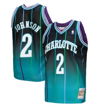 Charlotte Hornets #2 Larry Johnson Teal-Black Throwback Stitched Jersey