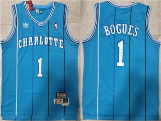 Charlotte Hornets #1 Muggsy Bogues Blue Mitchell & Ness Throwback Stitched Jersey