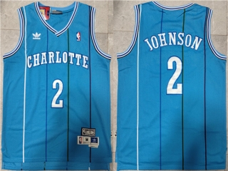 Charlotte Hornets #2 Larry Johnson Blue Mitchell & Ness Throwback Stitched Jersey