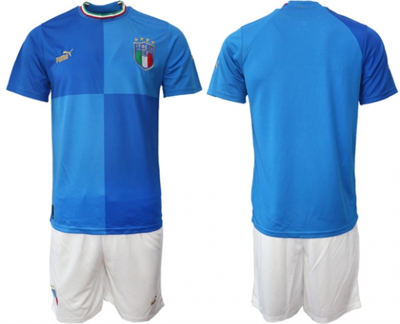 Italy Custom Blue Home Soccer Jersey Suit