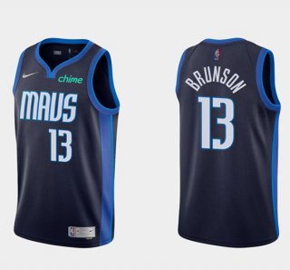 Dallas Mavericks #13 Jalen Brunson Navy Earned Stitched Basketball Jersey