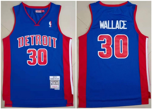 Detroit Pistons #30 Rasheed Wallace 2003-04 Blue Throwback Stitched Jersey