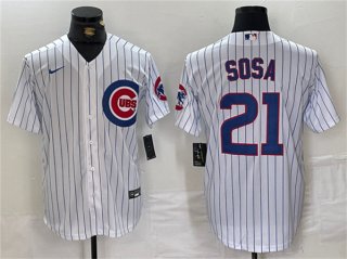 Chicago Cubs #21 Sammy Sosa White With Patch Cool Base Stitched Baseball Jersey