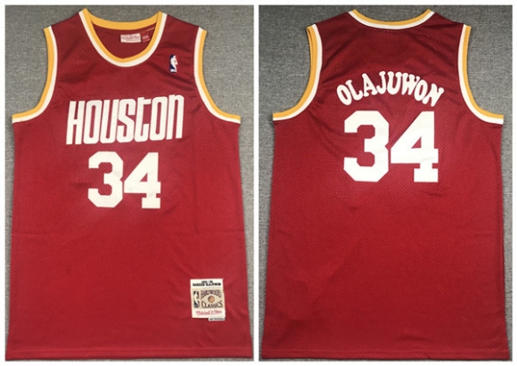 Houston Rockets #34 Hakeem Olajuwon Red Throwback Stitched Jersey