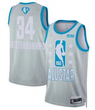 2022 All-Star #34 Giannis Antetokounmpo Gray Stitched Basketball Jersey