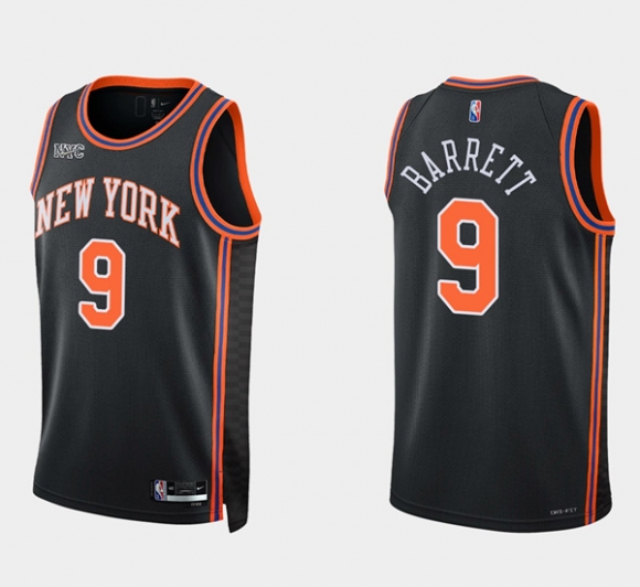 New York Knicks #9 Rj Barrett Black 75th Anniversary Stitched Basketball Jersey