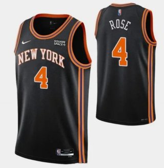 New York Knicks #4 Derick Rose Black 75th Anniversary Stitched Basketball