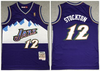 Utah Jazz #12 John Stockton Purple Throwback Stitched Jersey