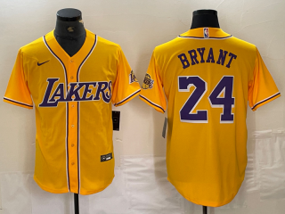 Los Angeles Lakers Front #24 Kobe Bryant Gold Cool Base Stitched Baseball Jersey