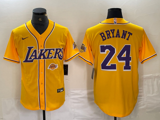 Los Angeles Lakers Front #24 Kobe Bryant Gold Cool Base Stitched Baseball Jersey 2