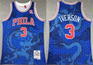 Philadelphia 76ers #3 Allen Iverson Royal Throwback Stitched Basketball Jersey