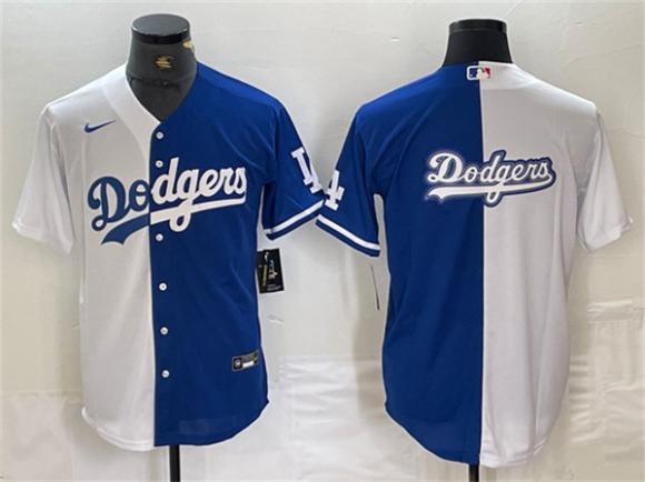 Los Angeles Dodgers Team Big Logo White Blue Split Cool Base Stitched Baseball