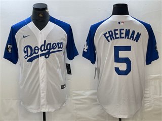 Los Angeles Dodgers #5 Freddie Freeman White Blue Vin Patch Cool Base Stitched